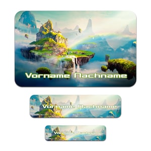 Set di 50 adesivi personalizzati con il nome desiderato per bambini "Fantasy World"