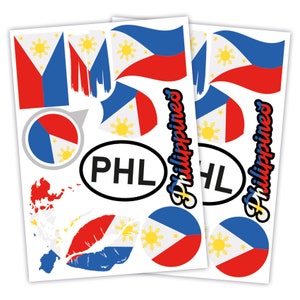Juego de pegatinas con bandera de país para bicicleta, coche, maleta, portátil, autoadhesivas, impermeables R217-44 Filipinas