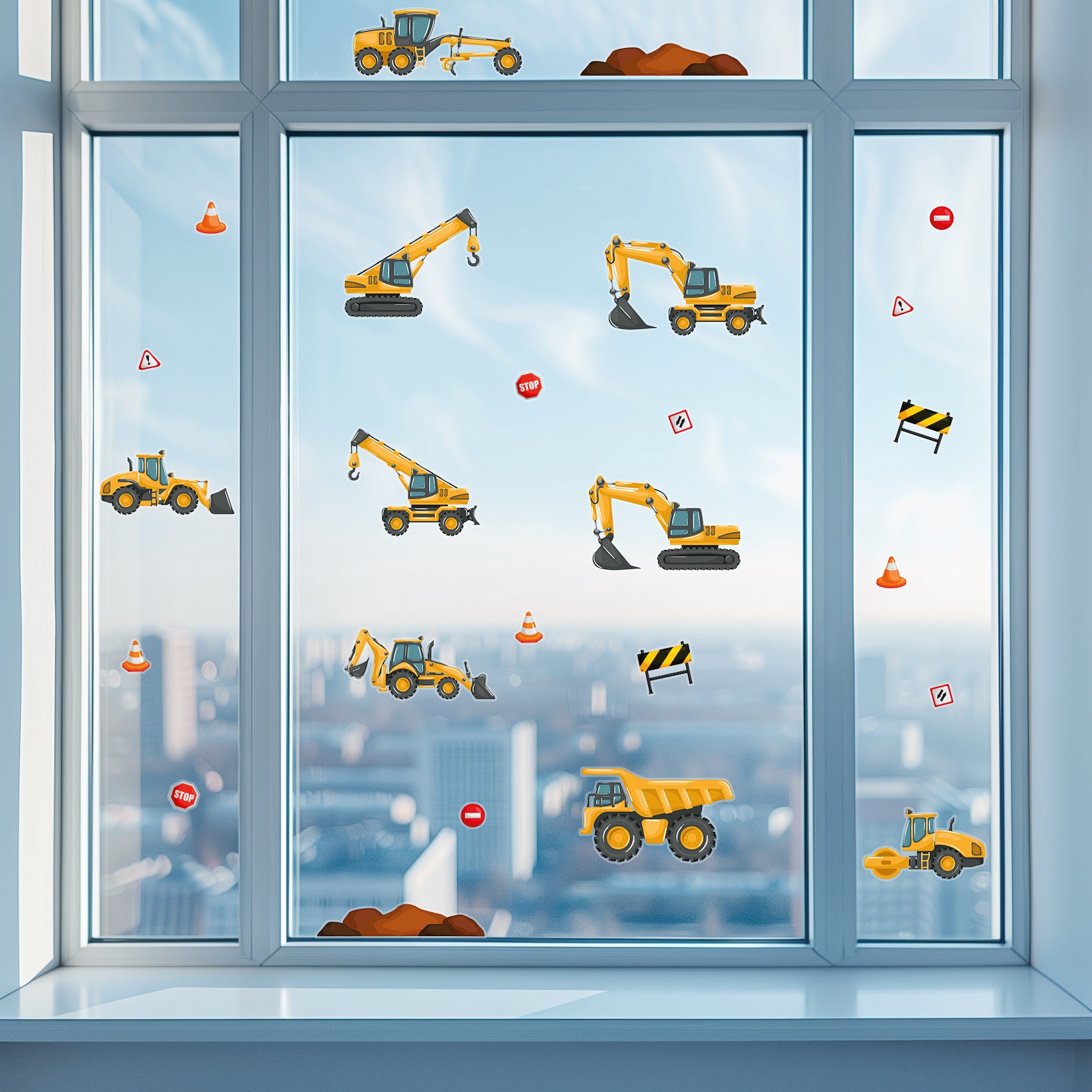 4 Films Fenêtre Enfants 30x20cm - Autocollants Décoratifs Tracteurs - Pour Chambre, Salle De Bain