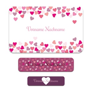 Set di 50 adesivi personalizzati con il nome desiderato per bambini "Cuori"