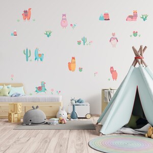 Muurtattoo alpaca's DIN A4 foliesticker dieren kinderkamer decoratiesticker folie muurprint Y037