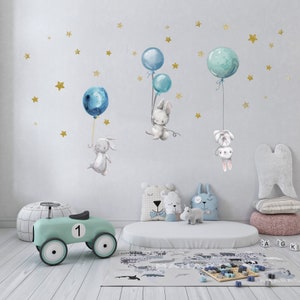 Wall decal rabbit with balloons blue DIN A4 foil sticker animals children's room decoration sticker foil wall print Y037