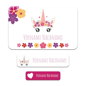 Set di 50 adesivi personalizzati con il nome desiderato per bambini "Unicorno"