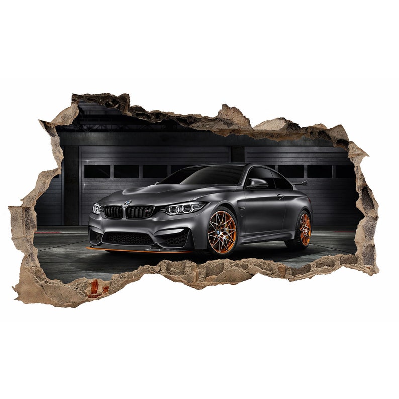 WL24 Wandtattoo Mauerloch BMW M4 F82 100x60cm Aufkleber Wohnzimmer Schlafzimmer Bild 1