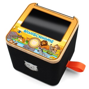 Finest-Folia Tigerbox Schutzfolie mit Wunschname Tiere Afrikas Aufkleber Design personalisiert Name Regal Hülle schutzhülle Y049-39