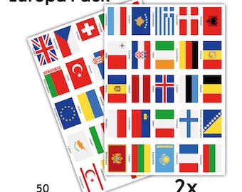 50 country flags sticker set "Europe" for model building bicycle car motorcycle R108