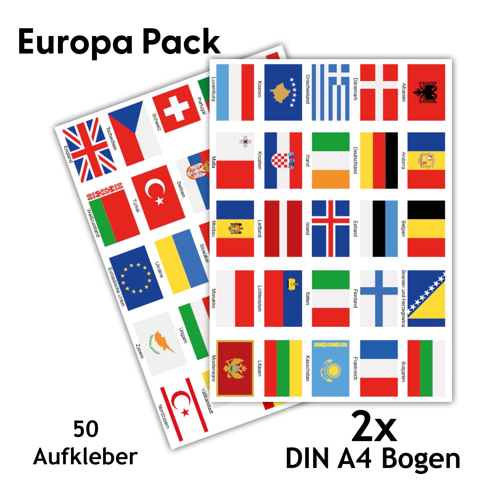 lot de 63 Autocollants EUROPE différents drapeaux de pays et territoires en  EUROPE : : Fournitures de bureau