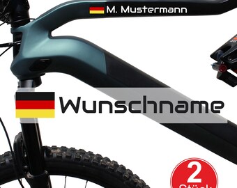 Set of 2 country flag + desired name stickers color selection foil sticker bicycle mountain bike