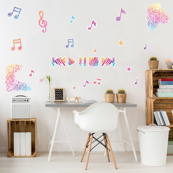 Wandtattoo Set Jugendzimmer Musik 1 DIN A4 Teenager Kinderzimmer Selbstklebend Sticker Y065