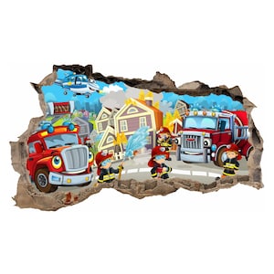 WL50 Wall sticker wall hole fire brigade children car 100 x 60 cm sticker living room