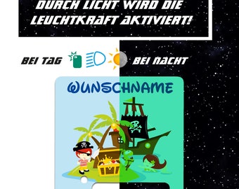 Película protectora Toniebox Finest-Folia de piratas que brilla en la oscuridad con pegatina con el nombre deseado, diseño personalizado, cubierta para estante infantil Y031-14