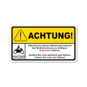 Leuke sticker &quot;Let op: trillingen&quot; motorfiets 10 cm x 5,5 cm sticker grappig R193-03