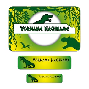Set di 50 adesivi personalizzati con il nome desiderato per bambini "Dinos"