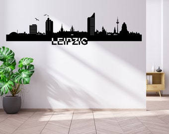 Vinilo decorativo de pared con el horizonte de la ciudad de Leipzig, Alemania. Vinilo panorámico de pared YX038