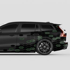 Lot de 2 autocollants en nid d&#39;abeille, 200 x 60 cm chacun, décoration de voiture, moto, bus, tuning, vinyle, autocollant de voiture KX083-04 noir vert