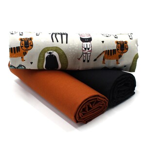 Baumwollstoff Druck + 2x Baumwollstoff Uni je 0,5m Stoffpaket Zoo Tiere Set09