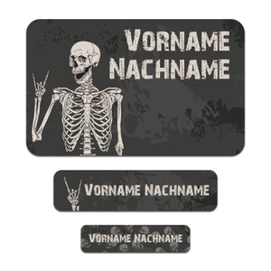 Set di 50 adesivi personalizzati con il nome desiderato per bambini "Teschio"