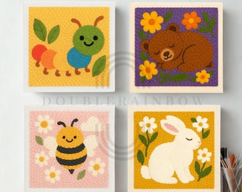 Beginner Punch Needle Kit, cute animal Tufting Kit, rug hooking starter DIY craft kit, nursery decor