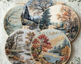 Landscape Embroidery Kit For Beginner, Modern Embroidery Kit, diy craft kit, Retro Field Scenery embroidery vintage embroidery gift for her
