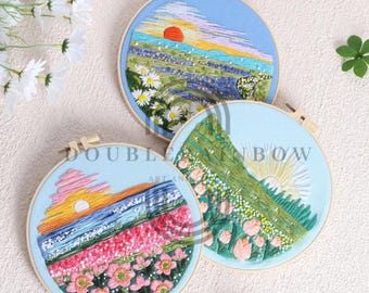 Landscape Embroidery Kit For Beginner, Modern Embroidery Kit, starter diy craft kit, Scenery embroidery embroidery gift for her