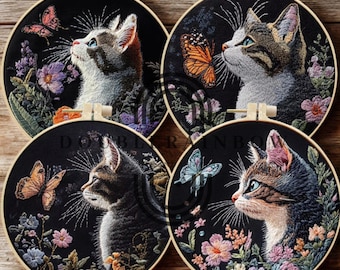 Kit de bordado de gato, kit de bordado para principiantes, kit de manualidades DIY, regalo para ella