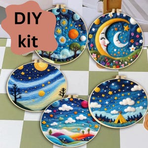 Moon Star Needle Felting Kit for Beginners wool felting DIY craft Kit, Embroidery Punch Needle, wool roving Starter Kit, Gift for Crafters