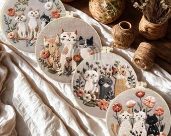 Cat Embroidery Kit, Beginner embroidery kit, Modern Embroidery Kit, starter kit embroidery kit DIY craft kit, gift for cat lover