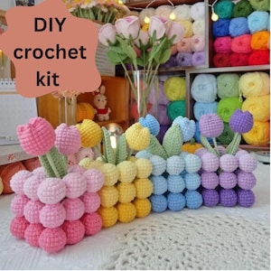 Tulip crochet kit, mini plant crochet kit Potted Plant crochet project beginner crochet kit amigurumi starter kit DIY craft kit gift for her