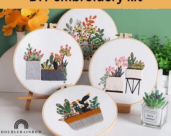 Succulent Plants Embroidery Kit Beginner embroidery kit, cactus embroidery kit Modern Embroidery Kit diy craft gift for her