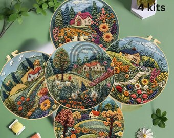 Landscape Embroidery Kit For Beginner, Modern Embroidery Kit, diy craft kit, Retro Field Scenery embroidery vintage embroidery gift for her