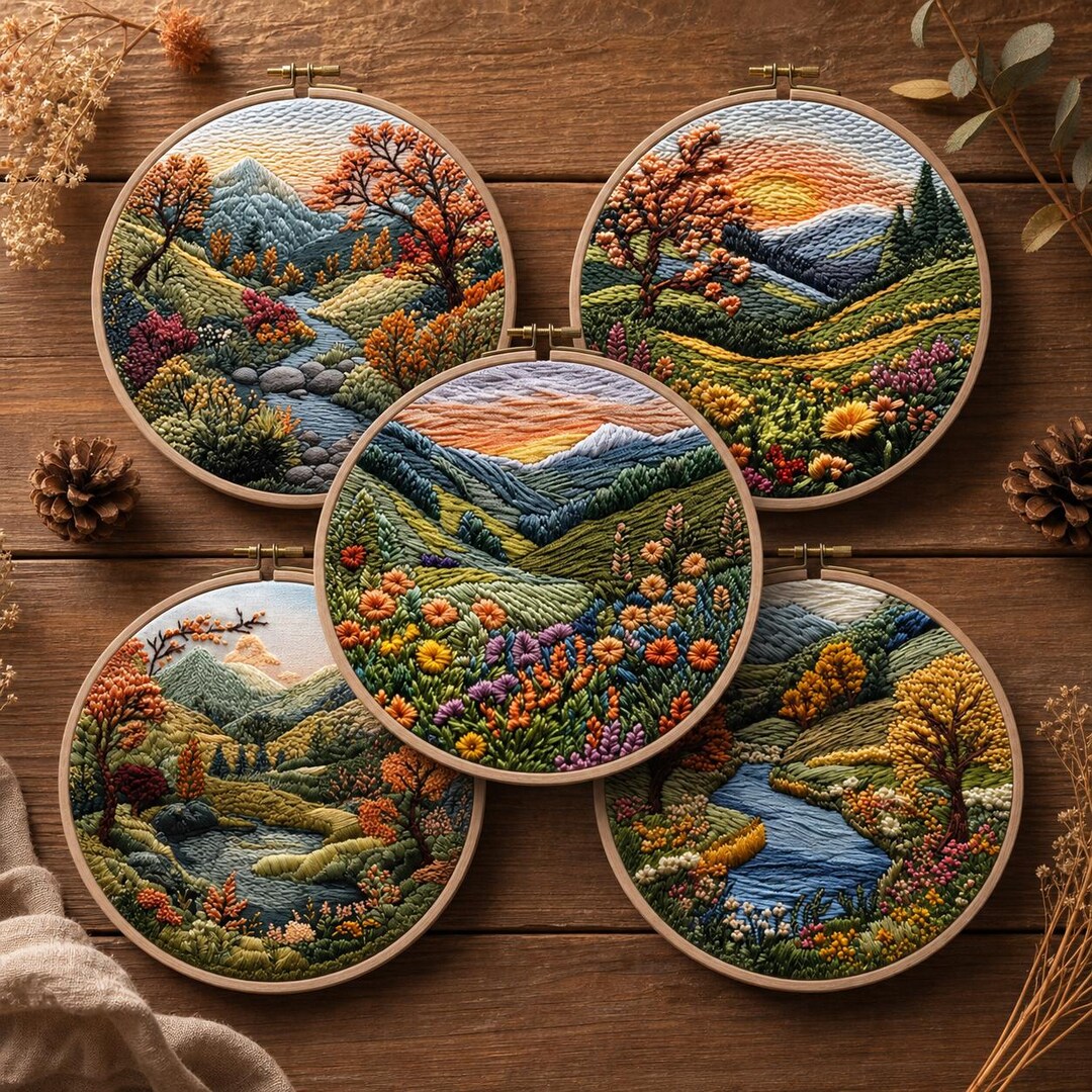 Landscape Embroidery Kit for Beginners, Retro Field Scenery, DIY Craft ...