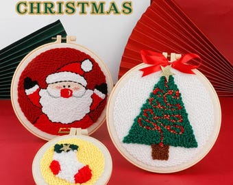 Christmas Punch Needle Kit, beginner Tufting Kit, punch needle embroidery kit, starter kit, rug hooking, DIY craft kit, Christmas gift, Xmas