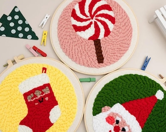 Christmas Punch Needle Kit, beginner Tufting Kit, punch needle embroidery kit, starter kit, rug hooking, DIY craft kit, Christmas gift, Xmas
