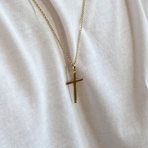 14k Solid Gold Cross Necklace: Bold Pendant, Cable Chain