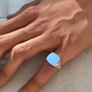 Sterling Silver Mens Pinky Ring: Engravable Square Signet