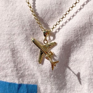 14K Solid Gold Airplane Necklace: Pilot Gift, Aviator Jewelry