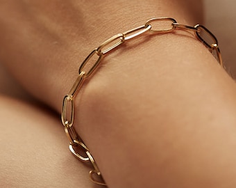 Armband med gem i 14k massivt guld: Avlång kabelkedja