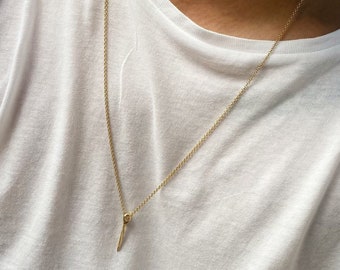 14k Solid Gold Nadel Anhänger Halskette: Twisted Bar Schmuck