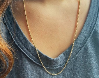 14k Solid Gold Chain, Ball Chain Necklace, Gold Beaded Necklace, Italian Beaded Chain,  Solid Gold Chain, Moon Cut Chain, Gift For Her