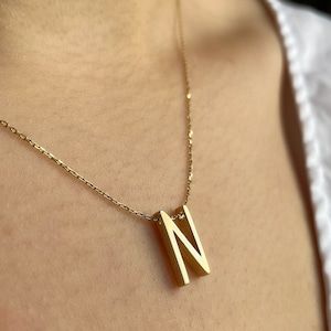 14k Solid Gold Initials Necklace, Custom Letter Necklace, Personalized Letter Pendant, Solid Gold Alphabet Necklace