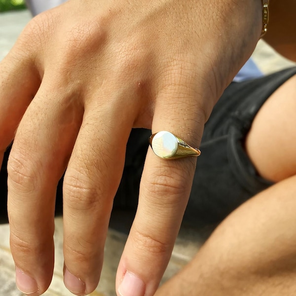 Oro macizo de 14 k, anillo meñique signet para hombres, anillo grabable, regalo personalizado, regalo para él