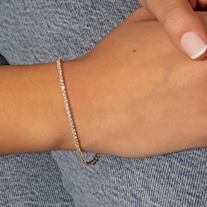 Massivgold Tennisarmband, zierliches Diamant Armband, Zirkonia Armband, Diamant Tennis Armband