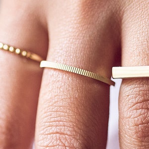 14k Solid Gold Ribbed Ring, Mate Stackable Band, Dull Finished Gold Ring