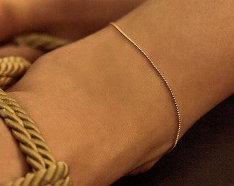 Bracelet de cheville en or massif 14 carats : bracelet de cheville minimaliste en chaîne à billes