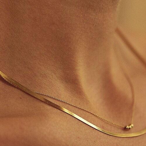 Shops 14k Solid Gold Herringbone Chain, Gold Fishbone Necklace, Snake Chain 14k Gold Vermeil, Sterling Silver, Christmas Gift for Her