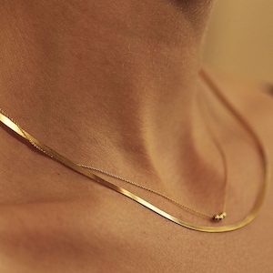 14k Solid Gold Herringbone Chain, Real Gold Snake Chain, Vermeil Flat Chain Necklace, Gold Filled Herringbone Necklace, Gold Band Necklace