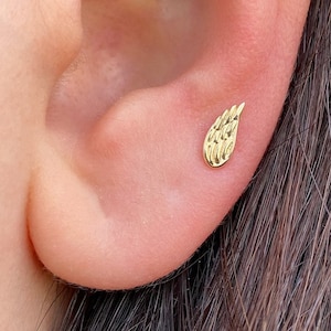 14k Solid Gold Angel Wing Stud: Tragus, Helix Piercing