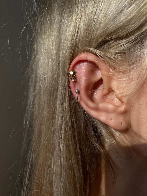 14k Solid Gold Skull Mexican Skull Piercing for Tragus Helix