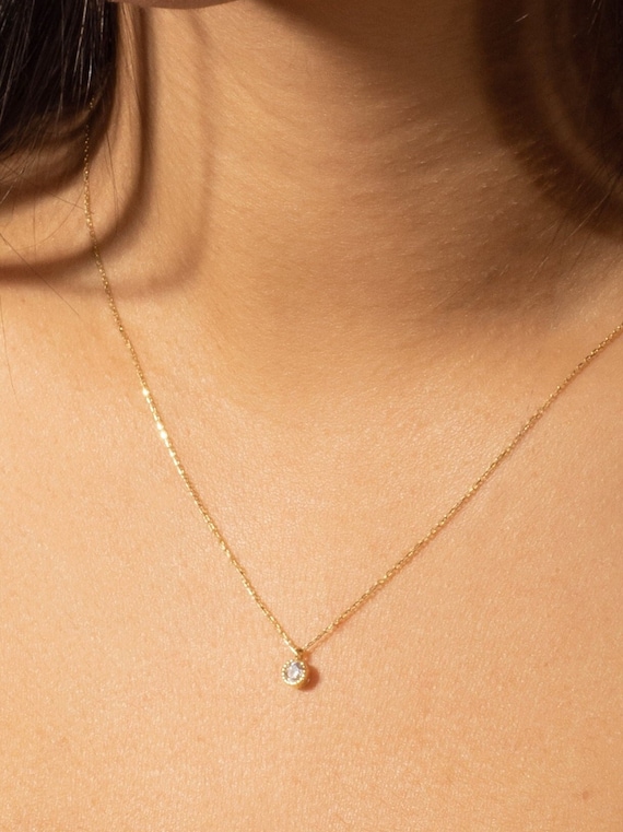 Diamond Solitaire Necklace / Solitaire Diamond Necklace / Prong Set Diamond  Necklace / 14K Gold Necklace with Natural Diamond / Minimalist