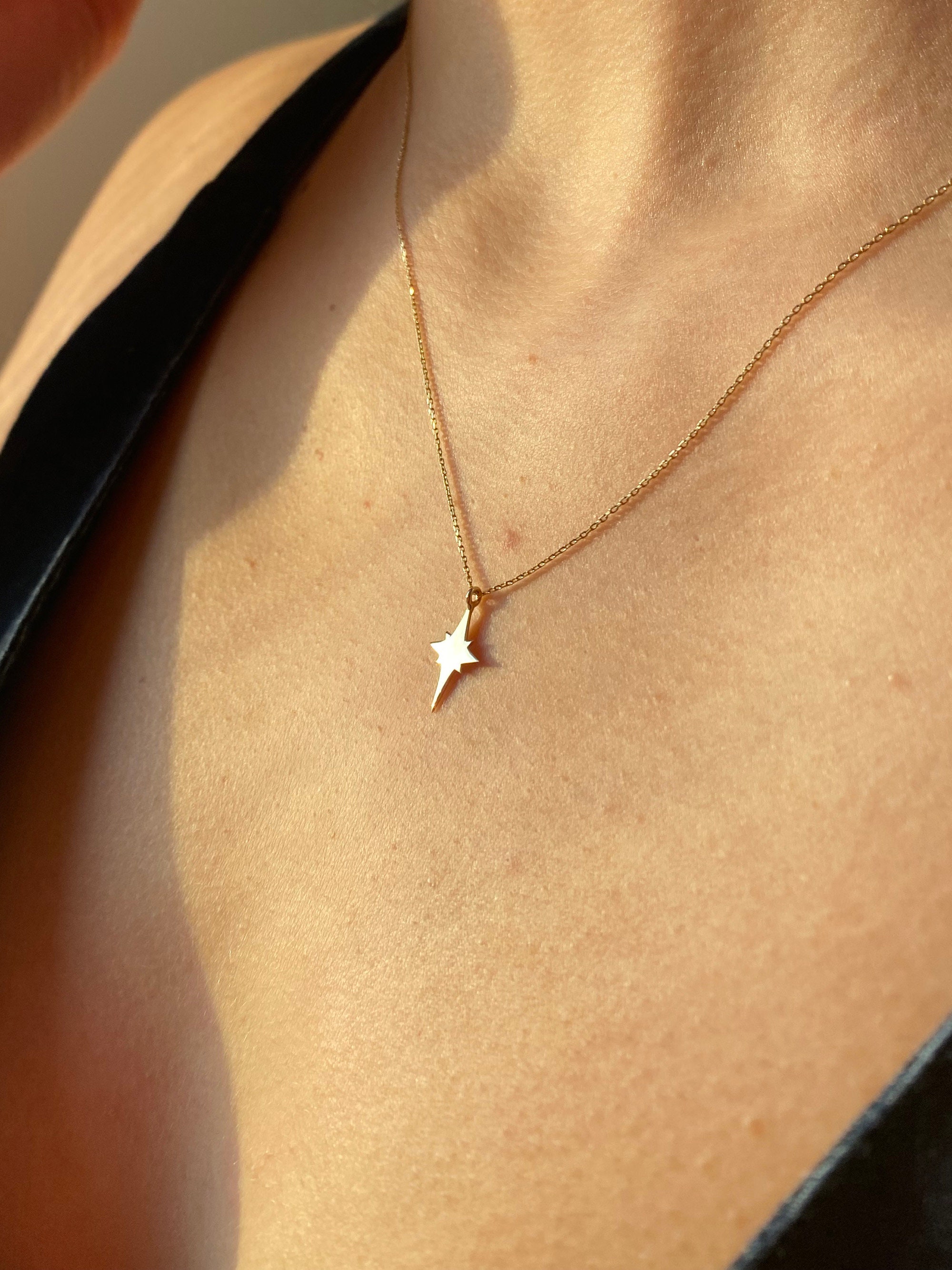 14k Solid Gold Star Necklace, Northern Star Pendant, Whimsigoth Necklace, Sirius Star Necklace, Celestial Jewelry, Gift for Her - Etsy 14k Solid Gold Star Necklace, Northern Star Pendant, Whimsigoth Necklace, Sirius Star Necklace, Celestial Jewelry, Gift for Her - Etsy